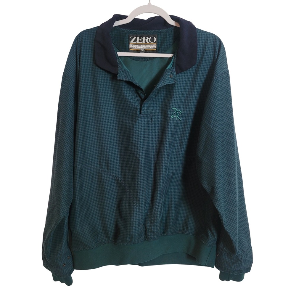 Zero Restriction Golf Outerwear Mens Large Green Houndstooth Windbreaker Jacket